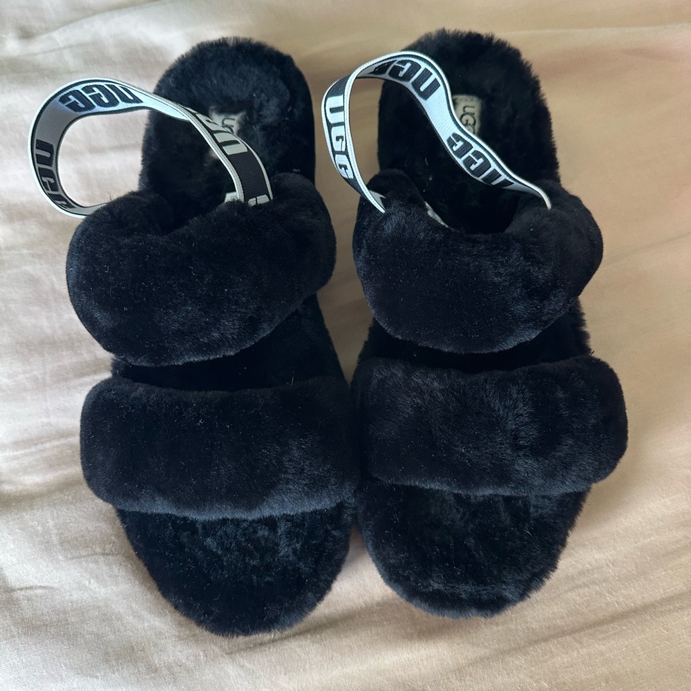 UGG SLIPPERS SIZE 11 black fur